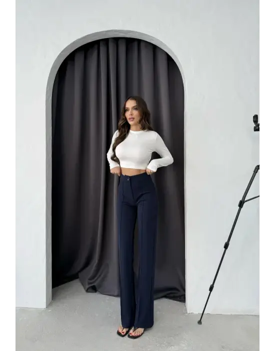 Düğmeli Palazzo Pantolon Lacivert P170091