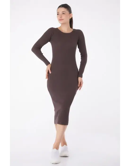 Düz Bisiklet Yaka Kadın Midi Elbise