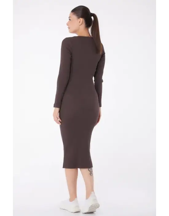 Düz Bisiklet Yaka Kadın Midi Elbise