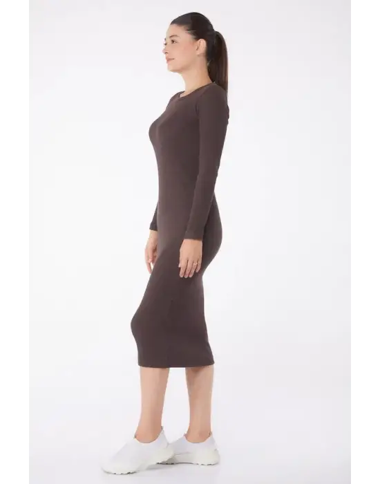 Düz Bisiklet Yaka Kadın Midi Elbise