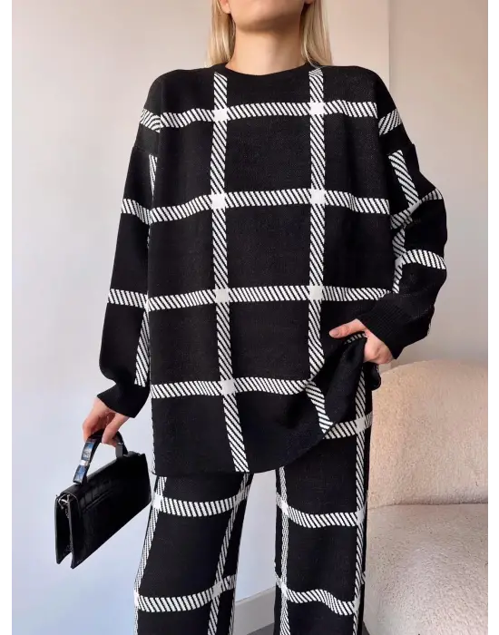 Ekoseli Triko Takım Siyahbeyaz