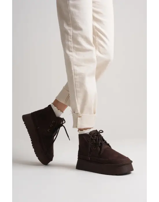 Elena Kadın Acı Kahve Kışlık İçi Kürklü Kalın Taban Bot