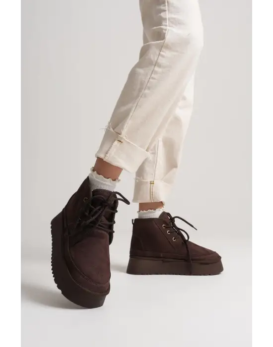 Elena Kadın Acı Kahve Kışlık İçi Kürklü Kalın Taban Bot