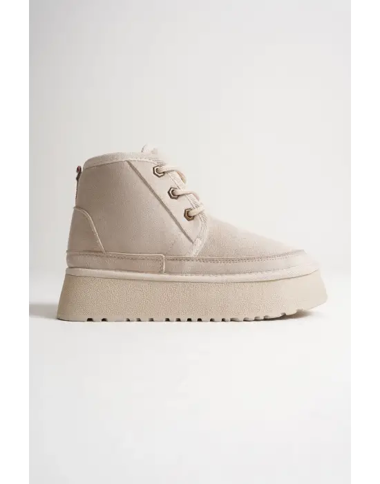 Elena Kadın Bej Kışlık İçi Kürklü Kalın Taban Bot