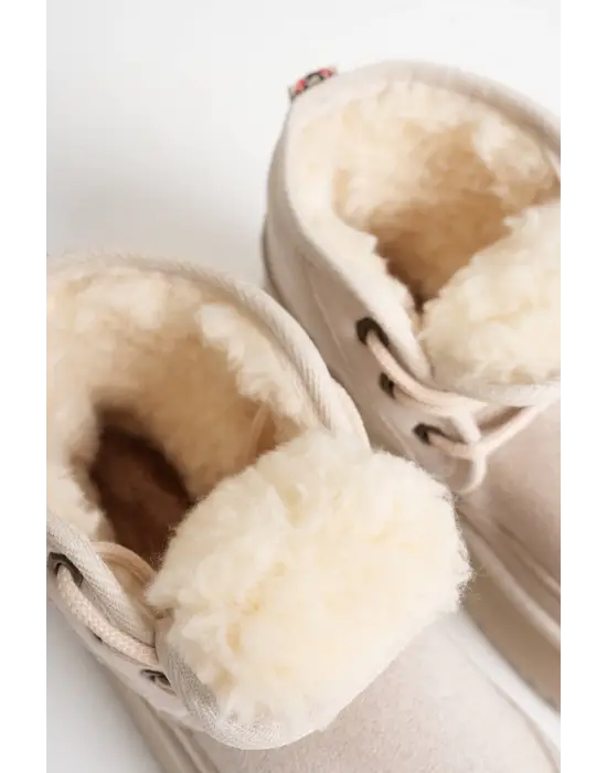 Elena Kadın Bej Kışlık İçi Kürklü Kalın Taban Bot