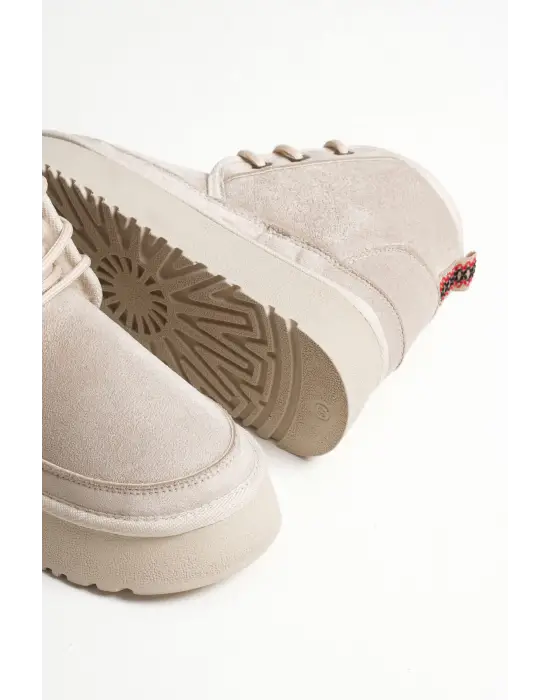 Elena Kadın Bej Kışlık İçi Kürklü Kalın Taban Bot