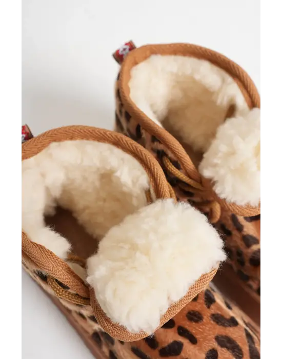 Elena Kadın Kışlık İçi Kürklü Kalın Taban Leopar Desen Bot