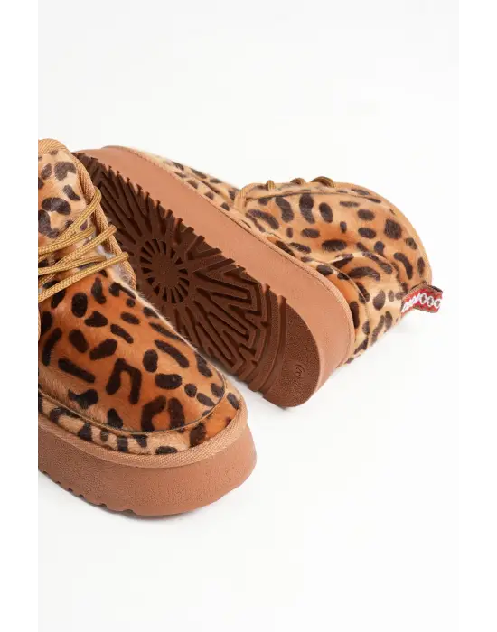 Elena Kadın Kışlık İçi Kürklü Kalın Taban Leopar Desen Bot