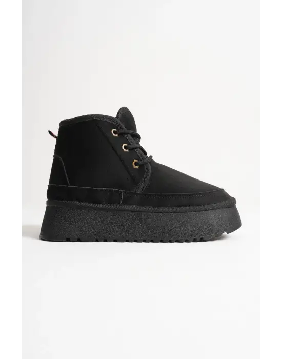 Elena Kadın Siyah Kışlık İçi Kürklü Kalın Taban Bot