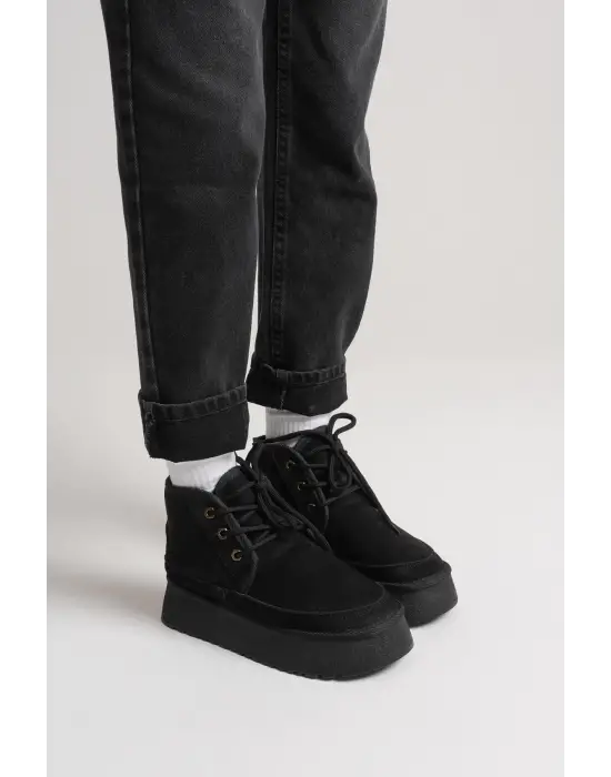 Elena Kadın Siyah Kışlık İçi Kürklü Kalın Taban Bot