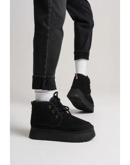 Elena Kadın Siyah Kışlık İçi Kürklü Kalın Taban Bot