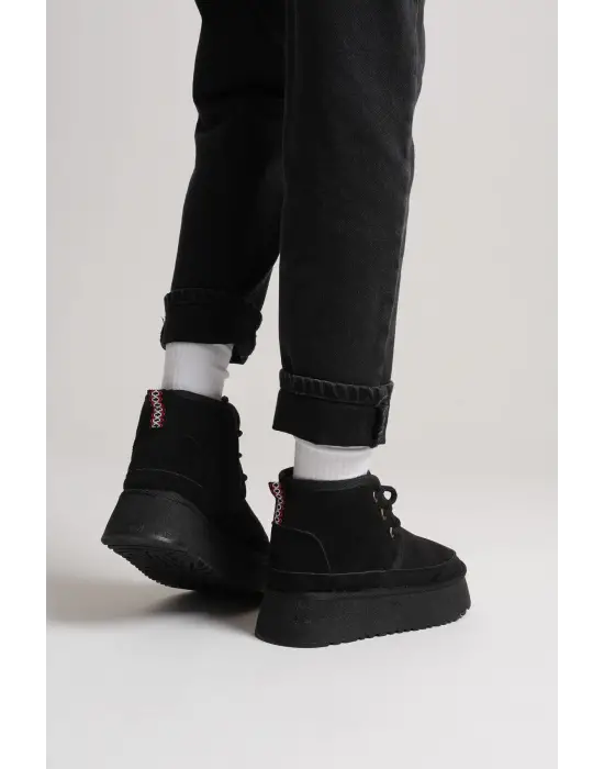 Elena Kadın Siyah Kışlık İçi Kürklü Kalın Taban Bot