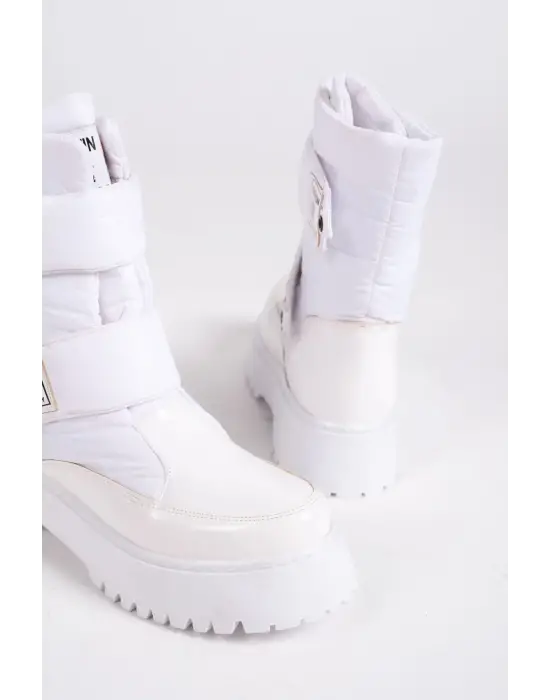 Elısa Cırt Cırtlı  Paraşüt Kumaş Rugan Kadın Bot Bt - Beyaz
