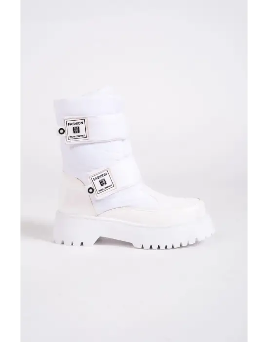 Elısa Cırt Cırtlı  Paraşüt Kumaş Rugan Kadın Bot Bt - Beyaz