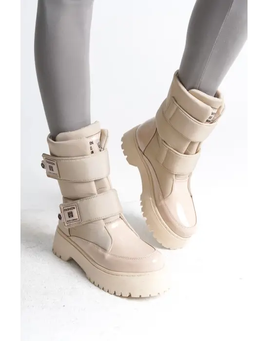 Elısa Cırt Cırtlı  Paraşüt Kumaş Rugan Kadın Bot Kt - Krem