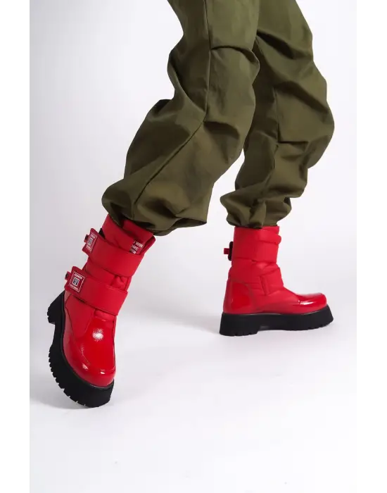 Elısa Cırt Cırtlı  Paraşüt Kumaş Rugan Kadın Bot St - Kırmızı