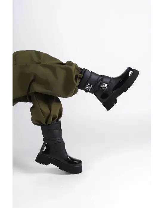 Elısa Cırt Cırtlı  Paraşüt Kumaş Rugan Kadın Bot St - Siyah