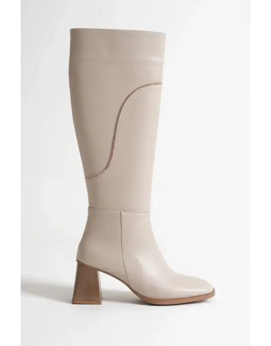 Elora Kadın Topuklu Bej Çizme