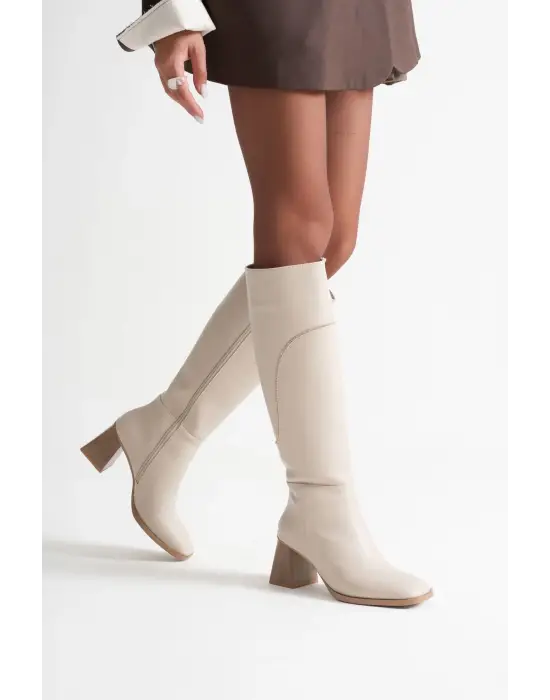 Elora Kadın Topuklu Bej Çizme