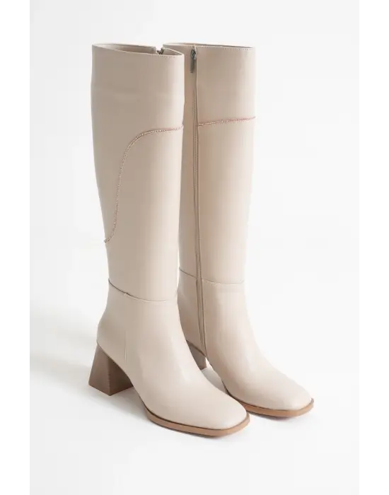 Elora Kadın Topuklu Bej Çizme