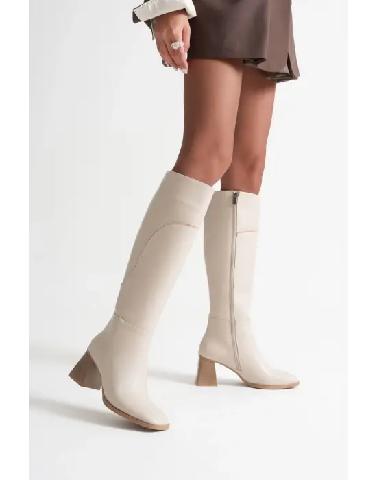 Elora Kadın Topuklu Bej Çizme