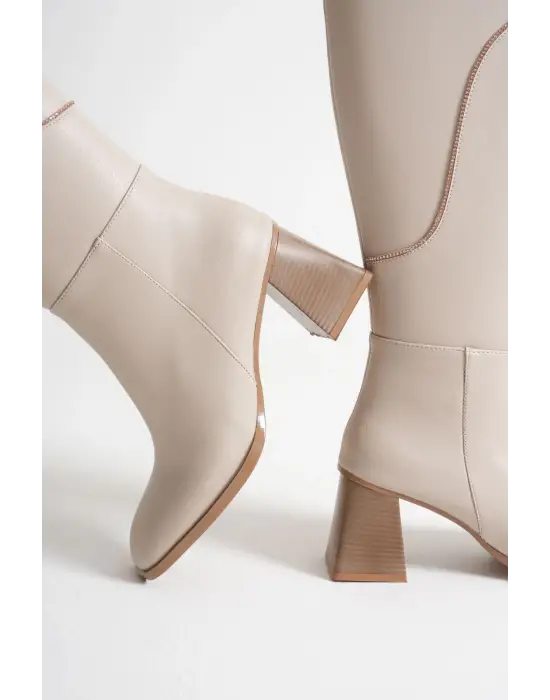 Elora Kadın Topuklu Bej Çizme