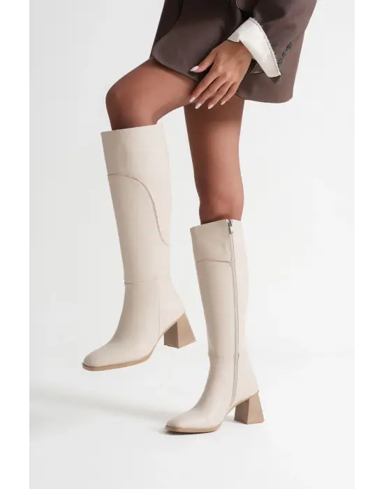Elora Kadın Topuklu Bej Çizme