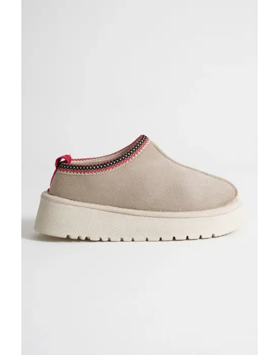 Elsa Kadın Bej Kışlık Kürklü Terlik