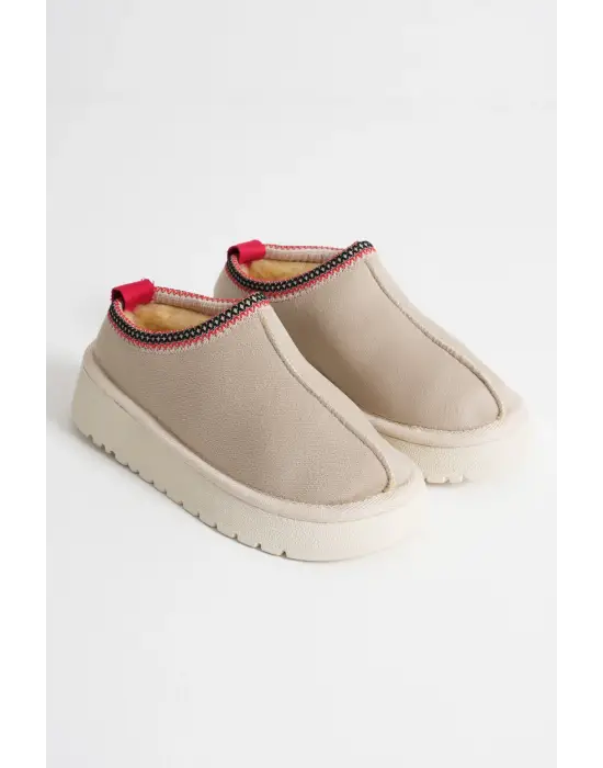 Elsa Kadın Bej Kışlık Kürklü Terlik