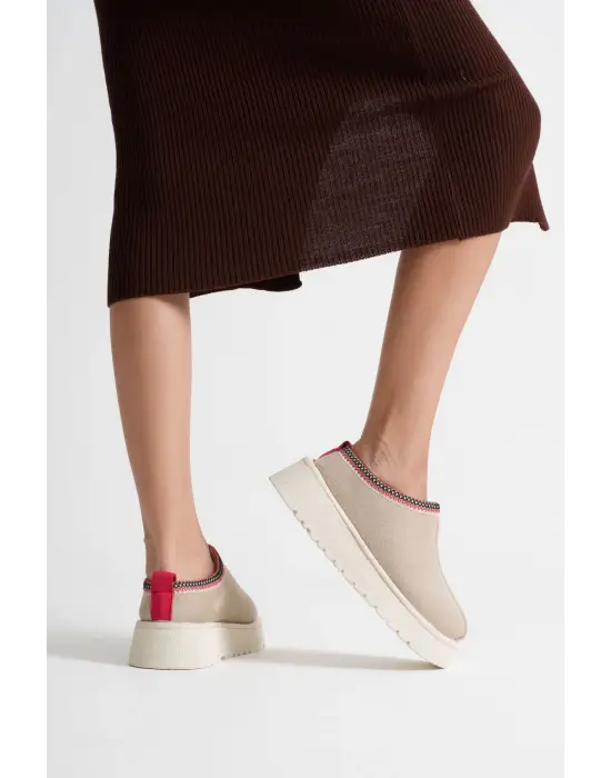 Elsa Kadın Bej Kışlık Kürklü Terlik