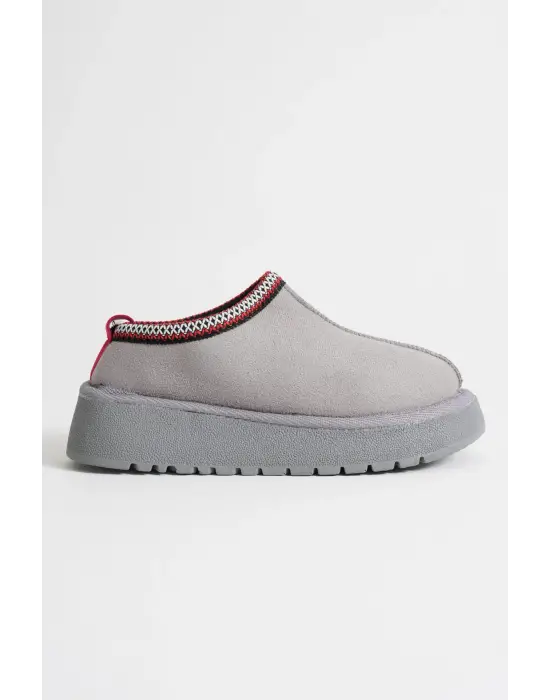 Elsa Kadın Gri Kışlık Kürklü Terlik