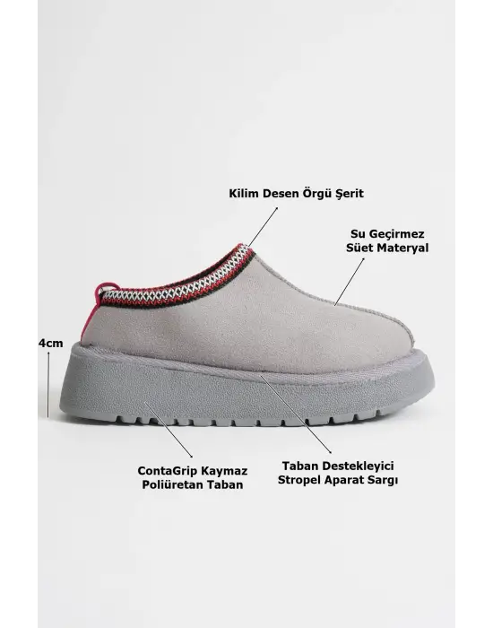 Elsa Kadın Gri Kışlık Kürklü Terlik