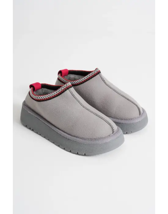 Elsa Kadın Gri Kışlık Kürklü Terlik