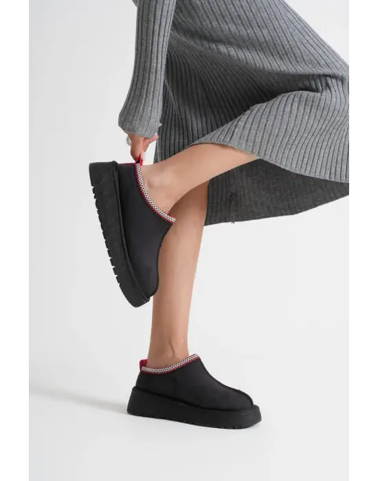 Elsa Kadın Siyah Kışlık Kürklü Terlik