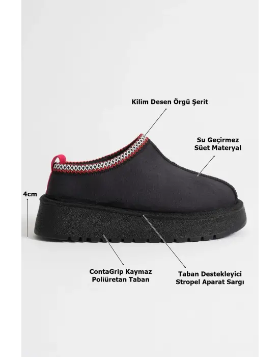 Elsa Kadın Siyah Kışlık Kürklü Terlik