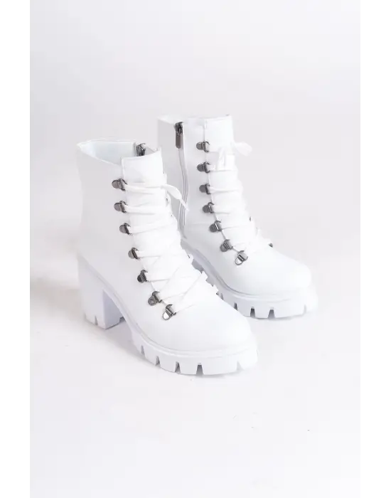 Emma Bağcıklı Fermuarlı Ortopedik Taban Topuklukadın Bot Bt - Beyaz