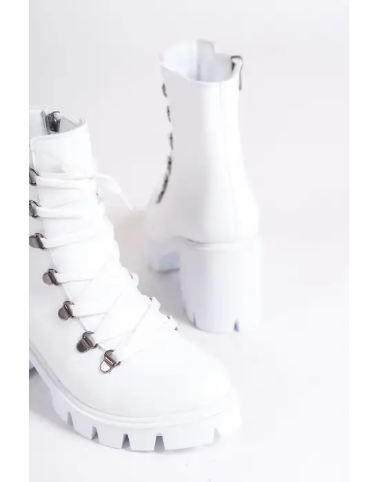 Emma Bağcıklı Fermuarlı Ortopedik Taban Topuklukadın Bot Bt - Beyaz