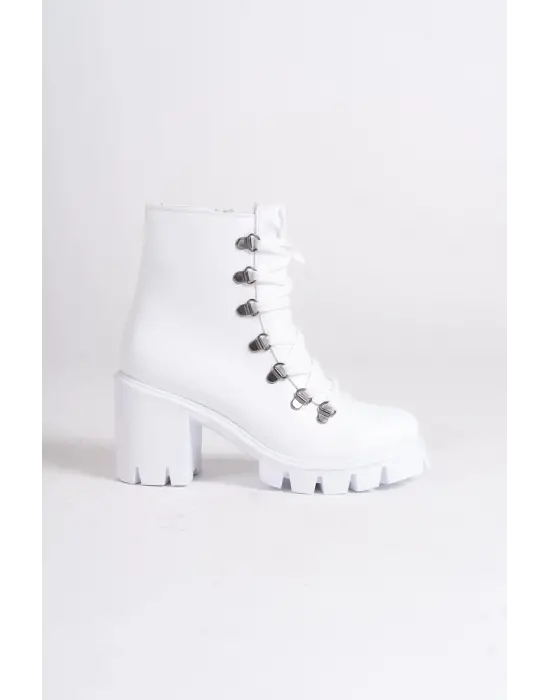 Emma Bağcıklı Fermuarlı Ortopedik Taban Topuklukadın Bot Bt - Beyaz