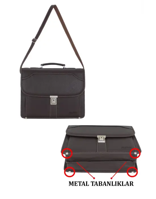 Kahverengi Erkek Evrak Çantası Omuz Askılı 15.6 inç