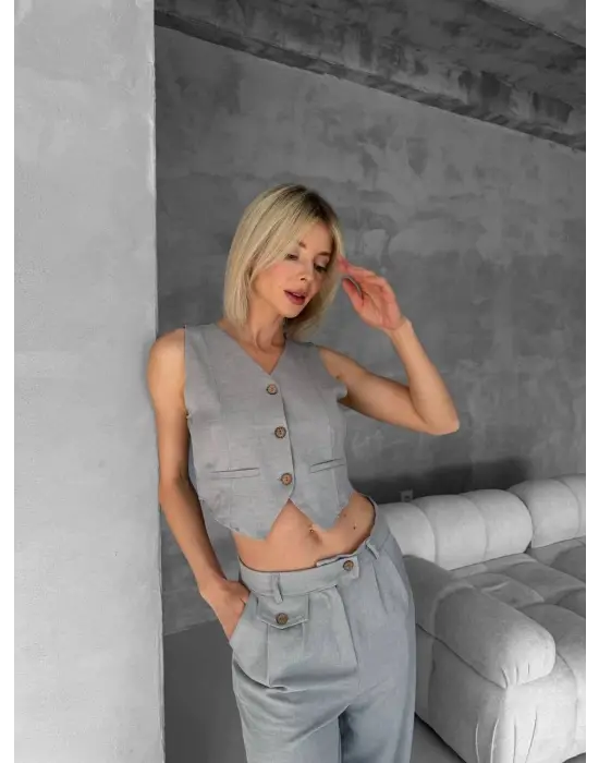 Essential Yelek Pantolon Takım Gri S255254