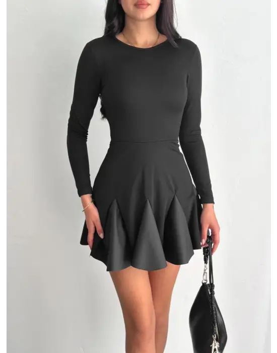 Eteği Kloş Crep Mini Elbise S1267