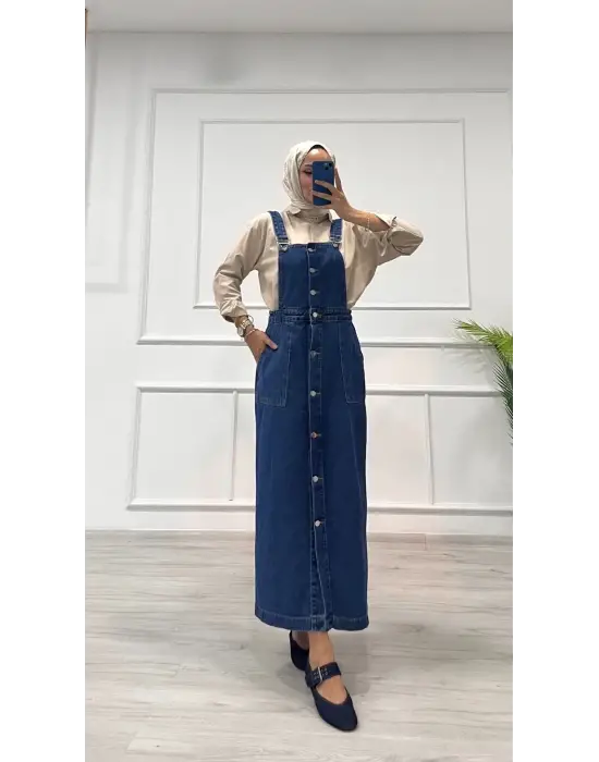 Etekli Salopet Enzim Süper Taş Yıkama Koyu Mavi D2521