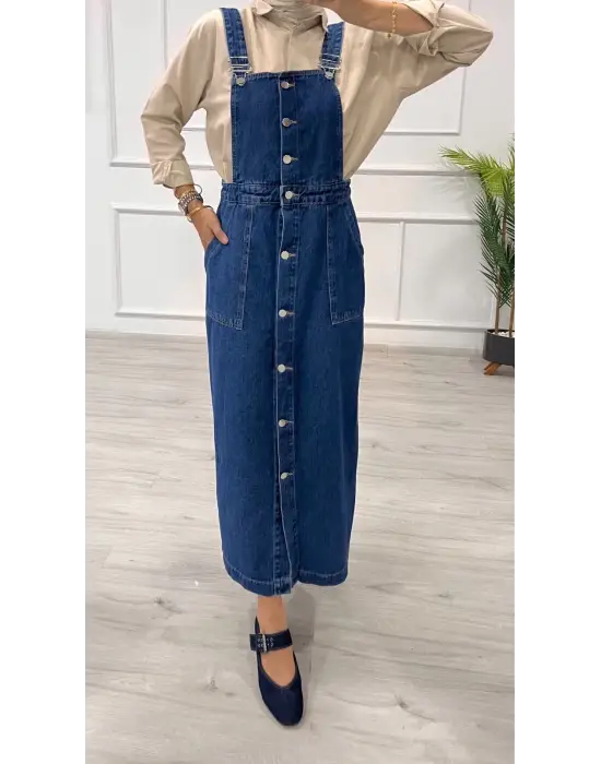 Etekli Salopet Enzim Süper Taş Yıkama Koyu Mavi D2521