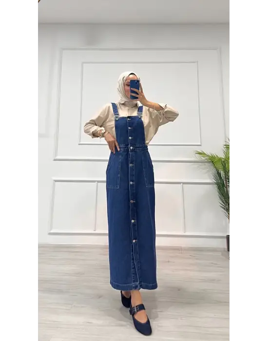 Etekli Salopet Enzim Süper Taş Yıkama Koyu Mavi D2521