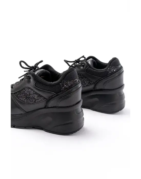 F-185 Siyah Günlük Bağcıklı Taş Aksesuarlı Yazlık Spor Ayakkabı
