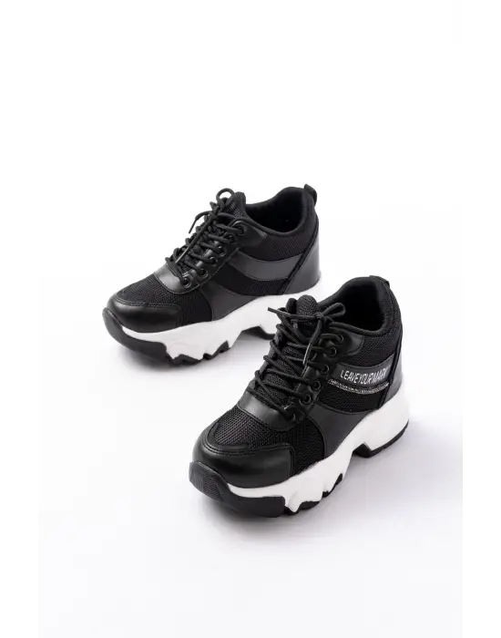 F-209 Siyah Bağcıklı Fileli Taş Aksesuarlı Günlük Spor Ayakkabı