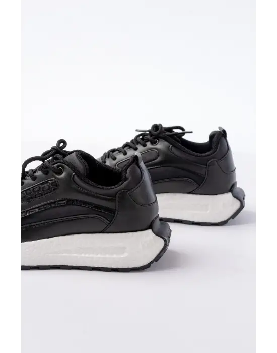 F-307 Siyah Bağcıklı Saten Taş Aksesuarlı Günlük Spor Ayakkabı