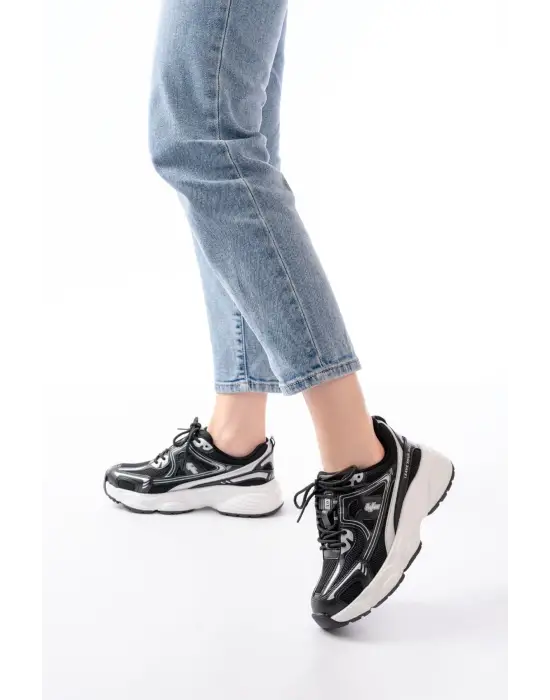 F-329 Siyah Günlük Bağcıklı Beyaz Tabanlı Yazlık Spor Ayakkabı