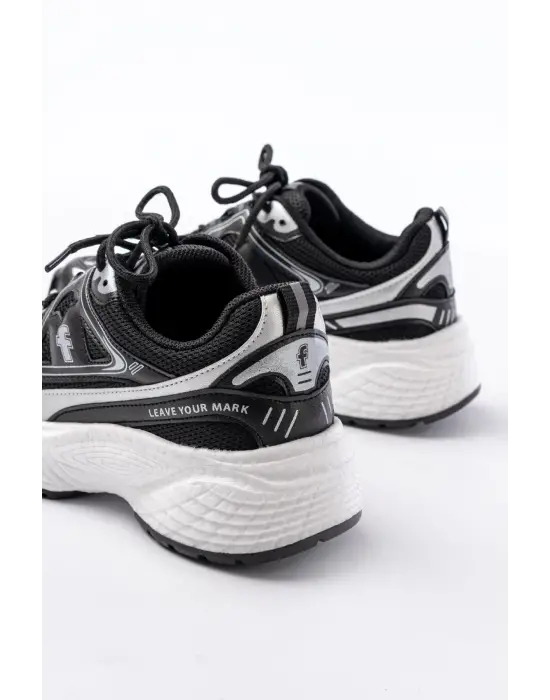 F-329 Siyah Günlük Bağcıklı Beyaz Tabanlı Yazlık Spor Ayakkabı