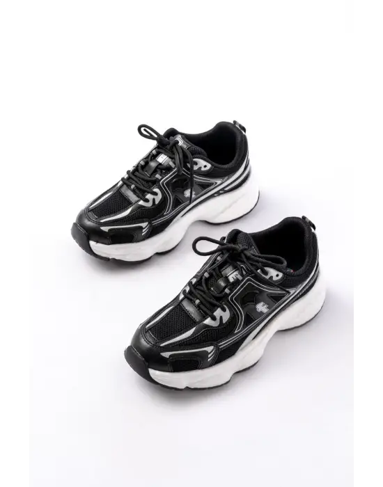 F-329 Siyah Günlük Bağcıklı Beyaz Tabanlı Yazlık Spor Ayakkabı